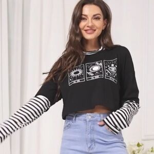 Black and White Tarot Graphic Crop Top
